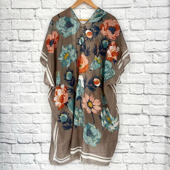 Woven Heart Floral Kimono Wrap Shawl Cape Size M - Picture 3 of 6